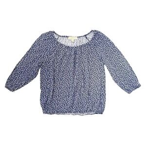 Michael Kors Navy Blue Paisley Stretch Waist Scoop‎ Neck Women's Top Size Medium